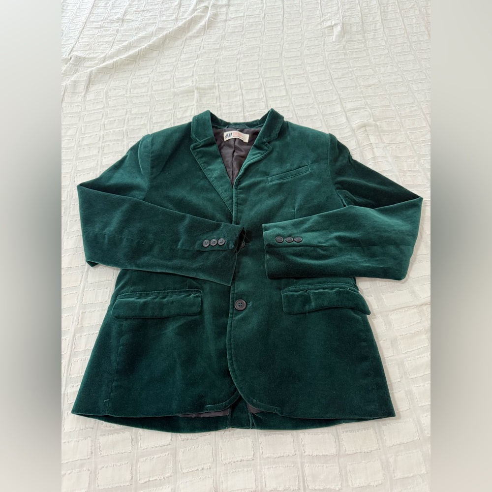 VGUC H&M boys emerald green velvet blazer jacket 8-9 Y